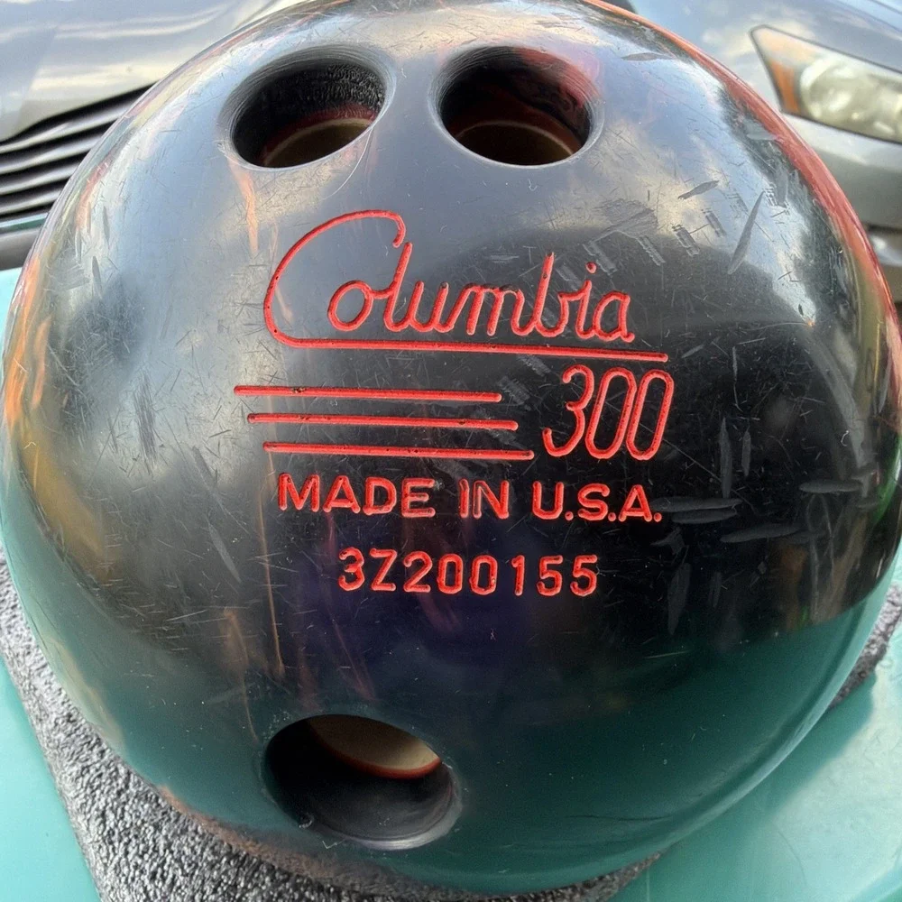 Columbia 300 Drilled 15lb Bowling Ball Red Black Orange Swirl Made In USA